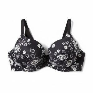 Cacique Lane Bryant Back Smoothing Full Coverage Bra 42F Black White Floral